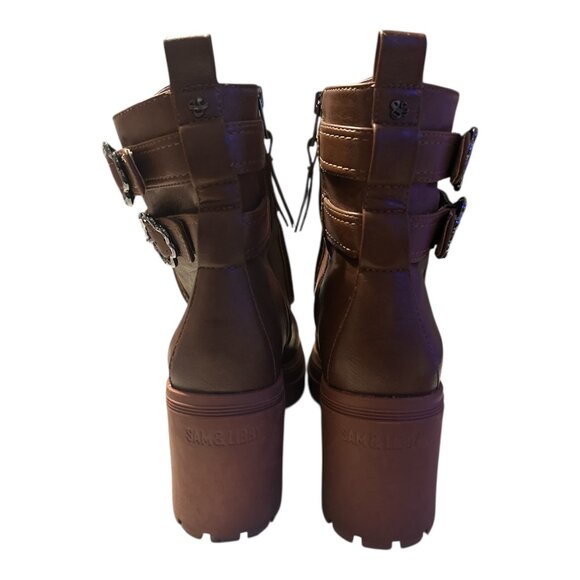 Sam & Libby Cognac Boots 8.5 Floral Buckle - Picture 3 of 13